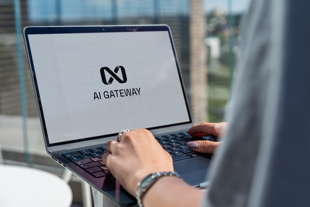 User working on a computer with AI technology software